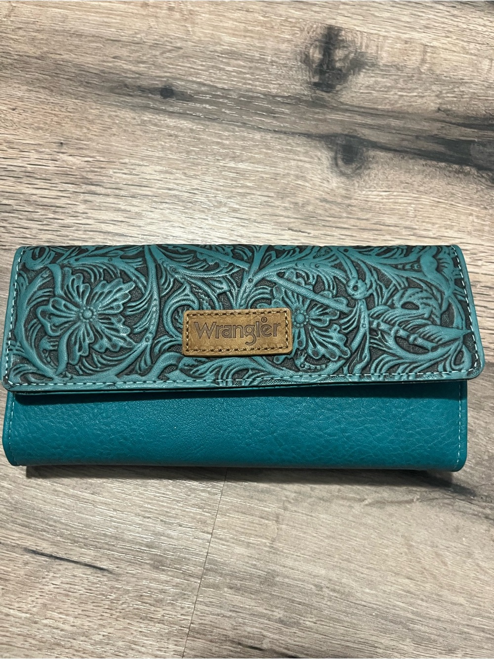 Wrangler Teal Floral Tooled Fold-Over Wallet